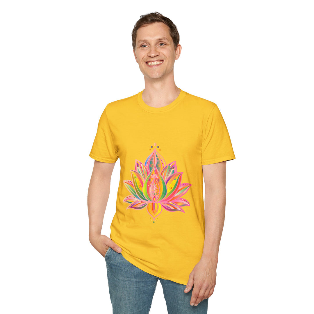 Lotus Mandala Unisex T-Shirt featuring a hand-drawn unique design by Blululi