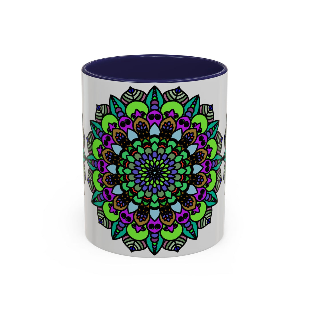 Colorful ceramic mug with intricate mandala design and vibrant colors