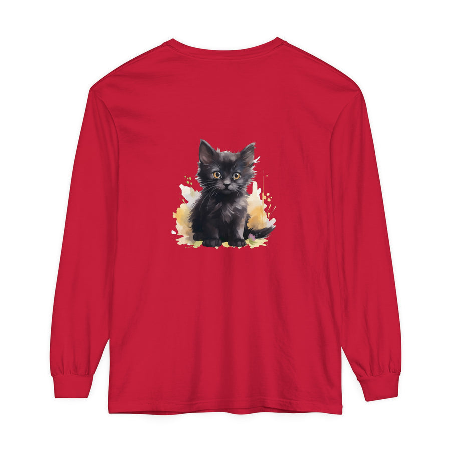 Black Kitten Watercolor Splash T-Shirt featuring a cute kitten design in vibrant watercolor style on a black background, perfect for cat lovers and fashion enthusiasts alike