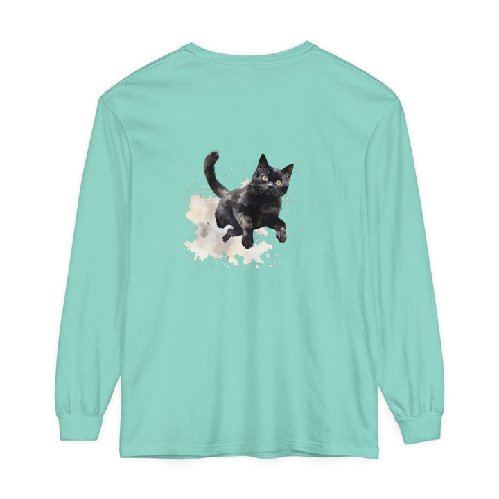 Black Cat Watercolor Splash T-Shirt featuring a playful feline design