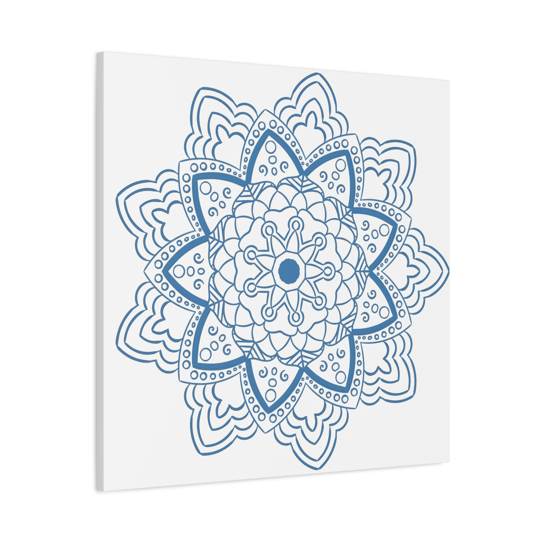 Handmade Mandala Art in Steel Blue on Matte Canvas, Stretched and 125 inches thick