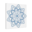 Handmade Mandala Art in Steel Blue on Matte Canvas, Stretched and 125 inches thick