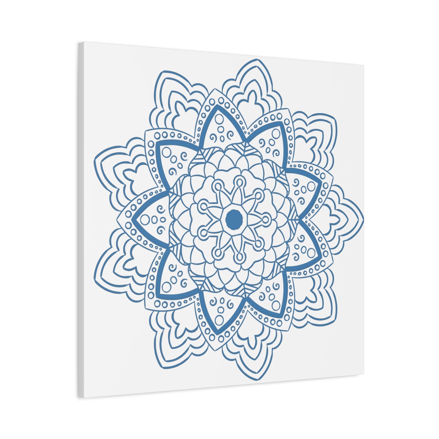 Handmade Mandala Art in Steel Blue on Matte Canvas, Stretched and 125 inches thick