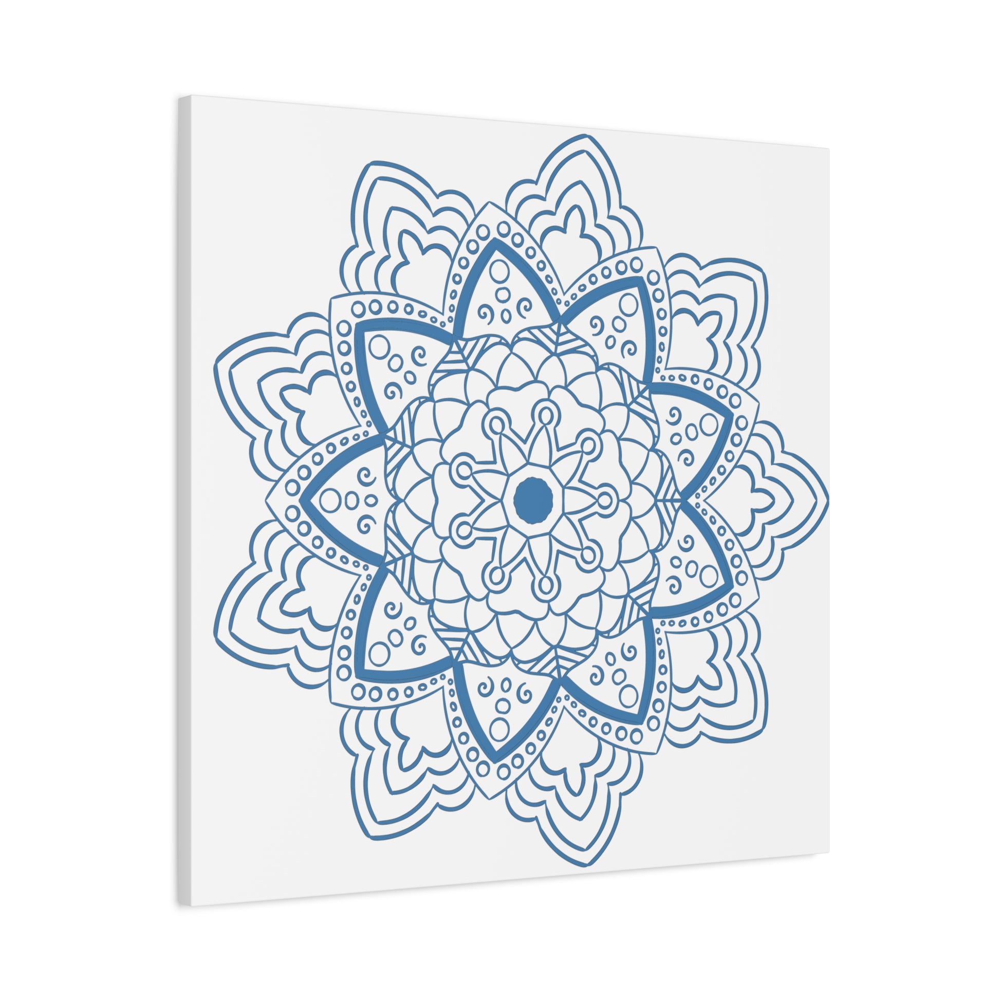 Handmade Mandala Art in Steel Blue on Matte Canvas, Stretched and 125 inches thick