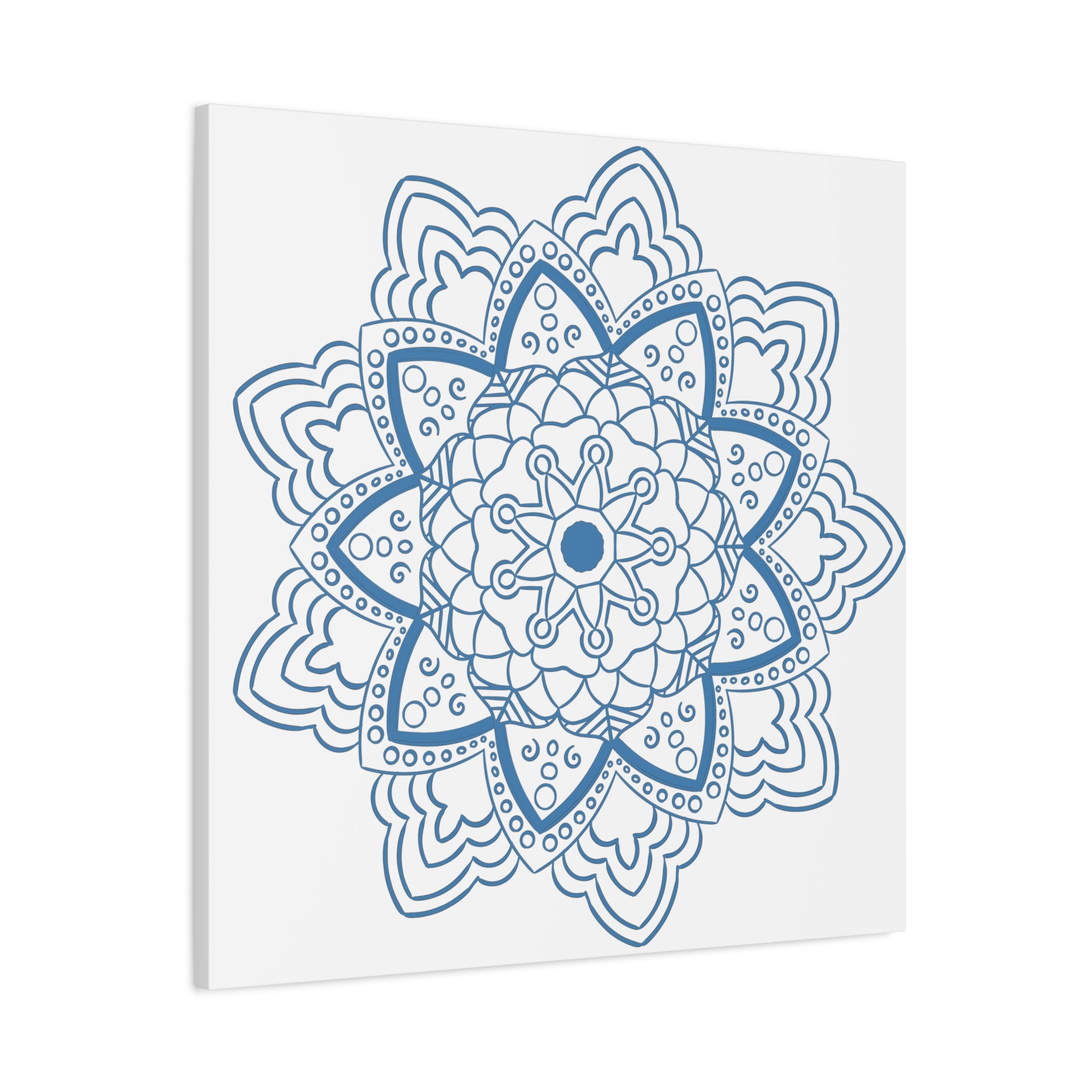 Handmade Mandala Art in Steel Blue on Matte Canvas, Stretched and 125 inches thick