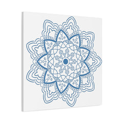 Handmade Mandala Art in Steel Blue on Matte Canvas, Stretched and 125 inches thick