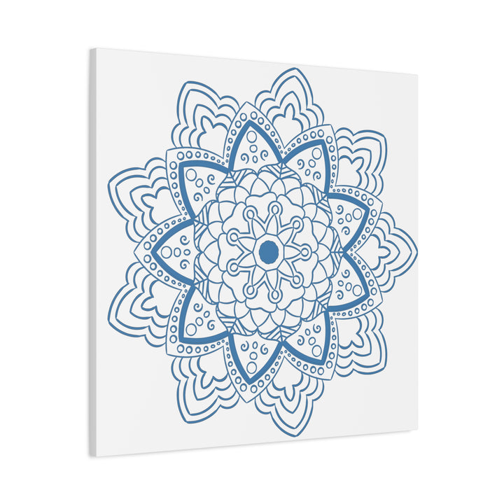 Handmade Mandala Art in Steel Blue on Matte Canvas, Stretched and 125 inches thick