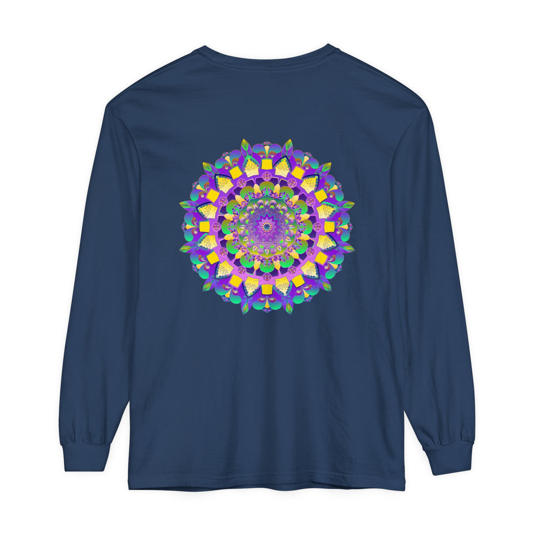 Colorful and intricate mandala design on a unisex long sleeve t-shirt