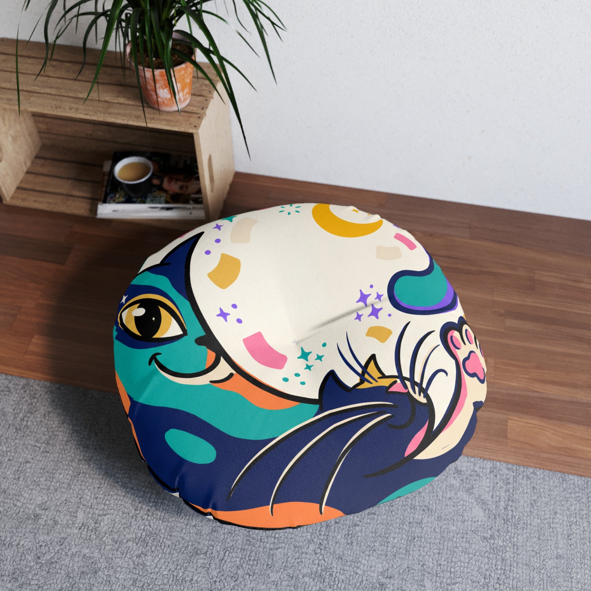 Crescent Cat Cozy Floor Pillow