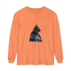 Black Cat Watercolor Long Sleeve T-Shirt featuring a stunning watercolor illustration of a black cat on a comfortable long sleeve shirt