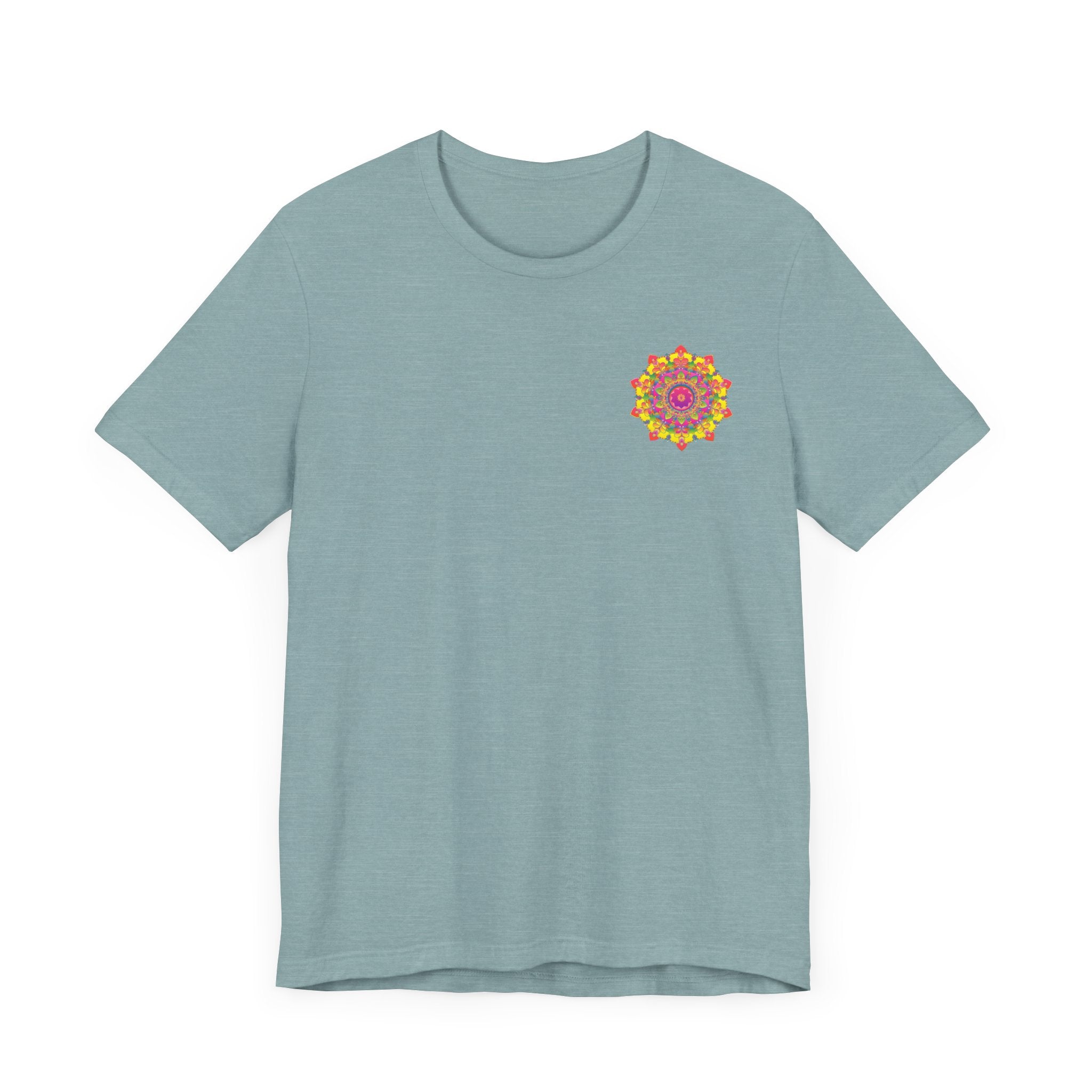 Vibrant Mandala Tee featuring a colorful and intricate design, symbolizing spiritual peace and harmony, perfect for a peaceful and stylish look