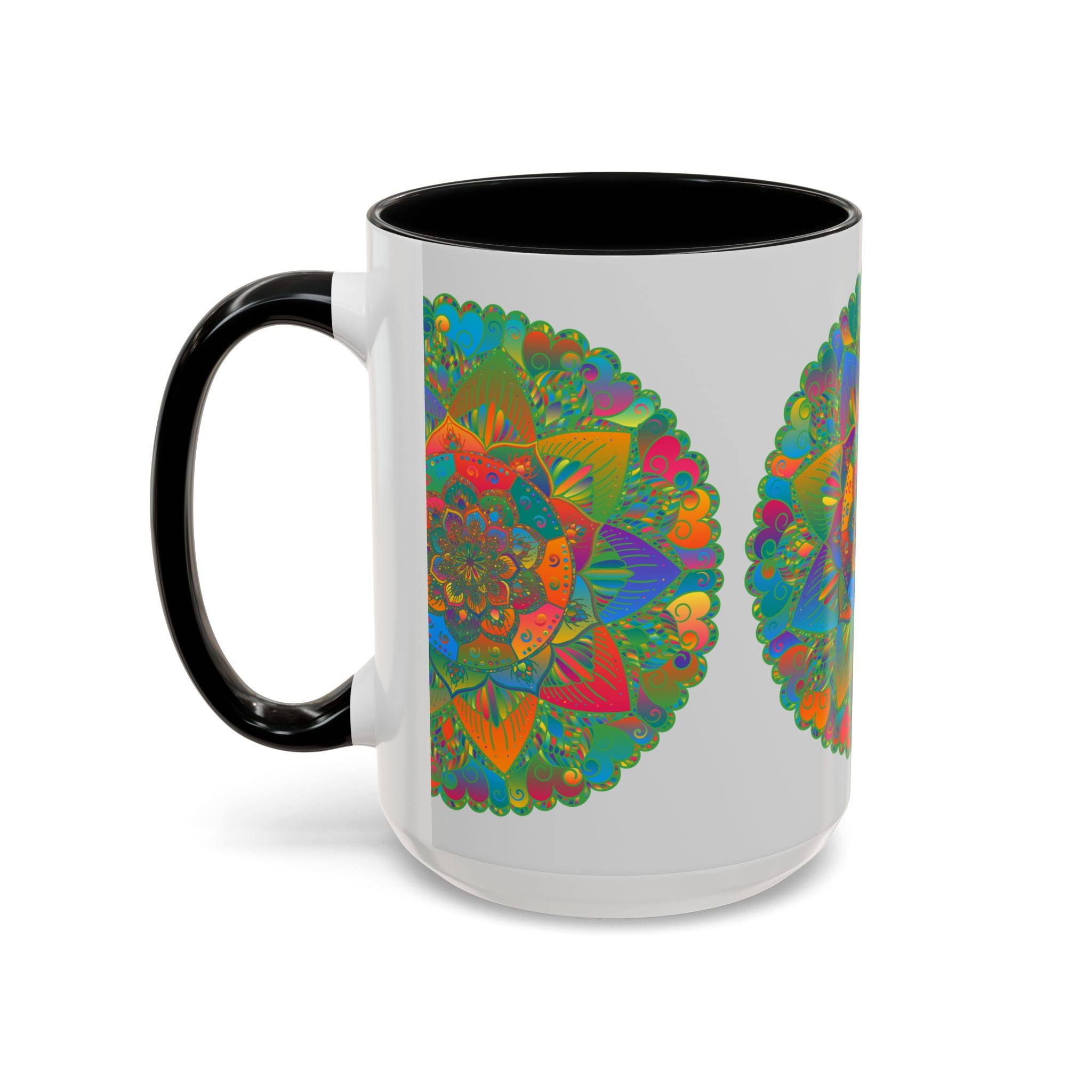 Colorful floral mandala art mug featuring intricate hand-painted details