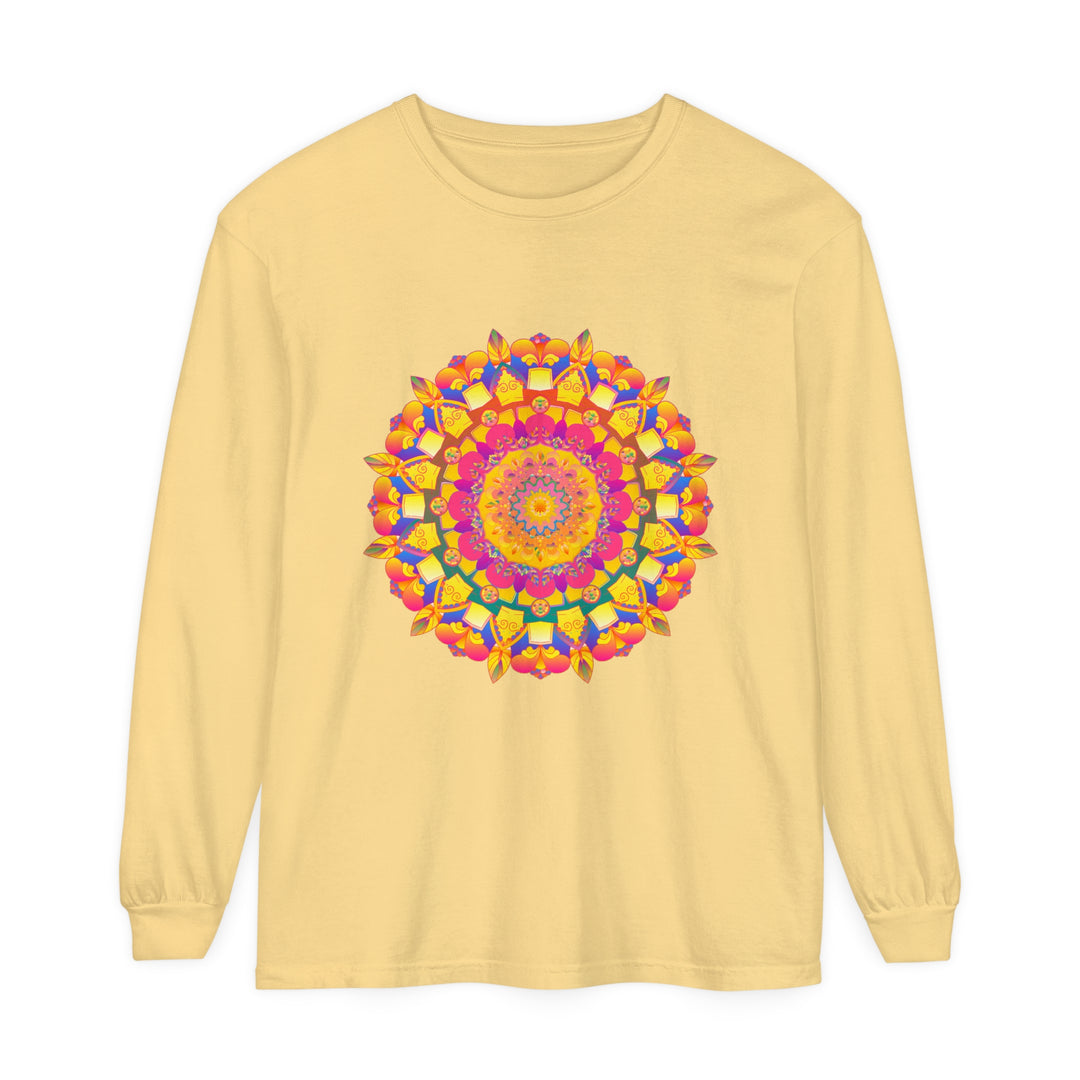 Colorful mandala long sleeve t-shirt featuring vibrant psychedelic art design