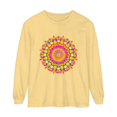 Colorful mandala long sleeve t-shirt featuring vibrant psychedelic art design