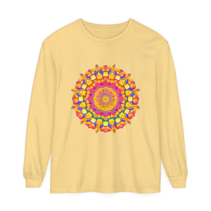 Colorful mandala long sleeve t-shirt featuring vibrant psychedelic art design