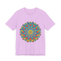 A colorful and intricate mandala design tee, featuring vibrant hues and detailed patterns, perfect for adding a pop of artistic flair to your wardrobe