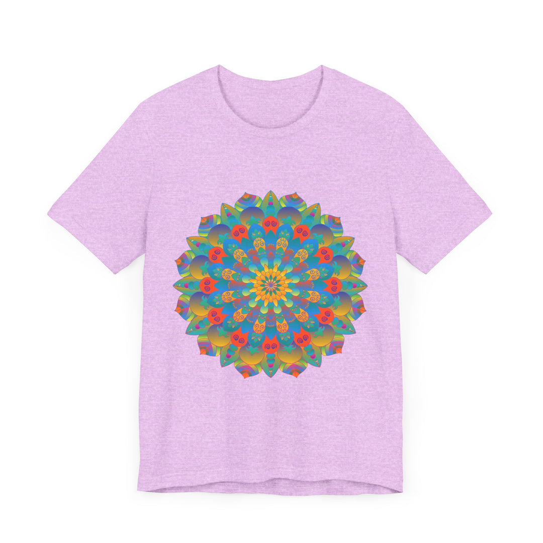 A colorful and intricate mandala design tee, featuring vibrant hues and detailed patterns, perfect for adding a pop of artistic flair to your wardrobe