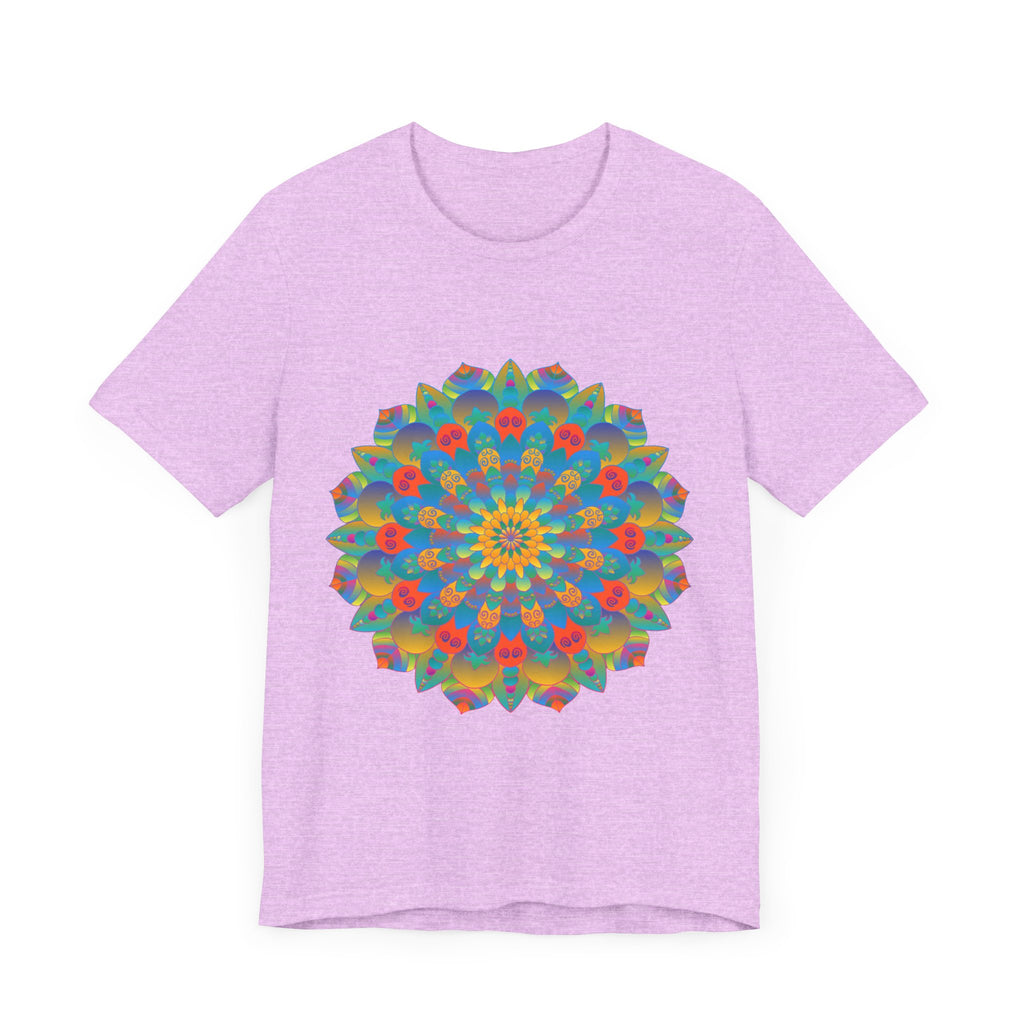 A colorful and intricate mandala design tee, featuring vibrant hues and detailed patterns, perfect for adding a pop of artistic flair to your wardrobe