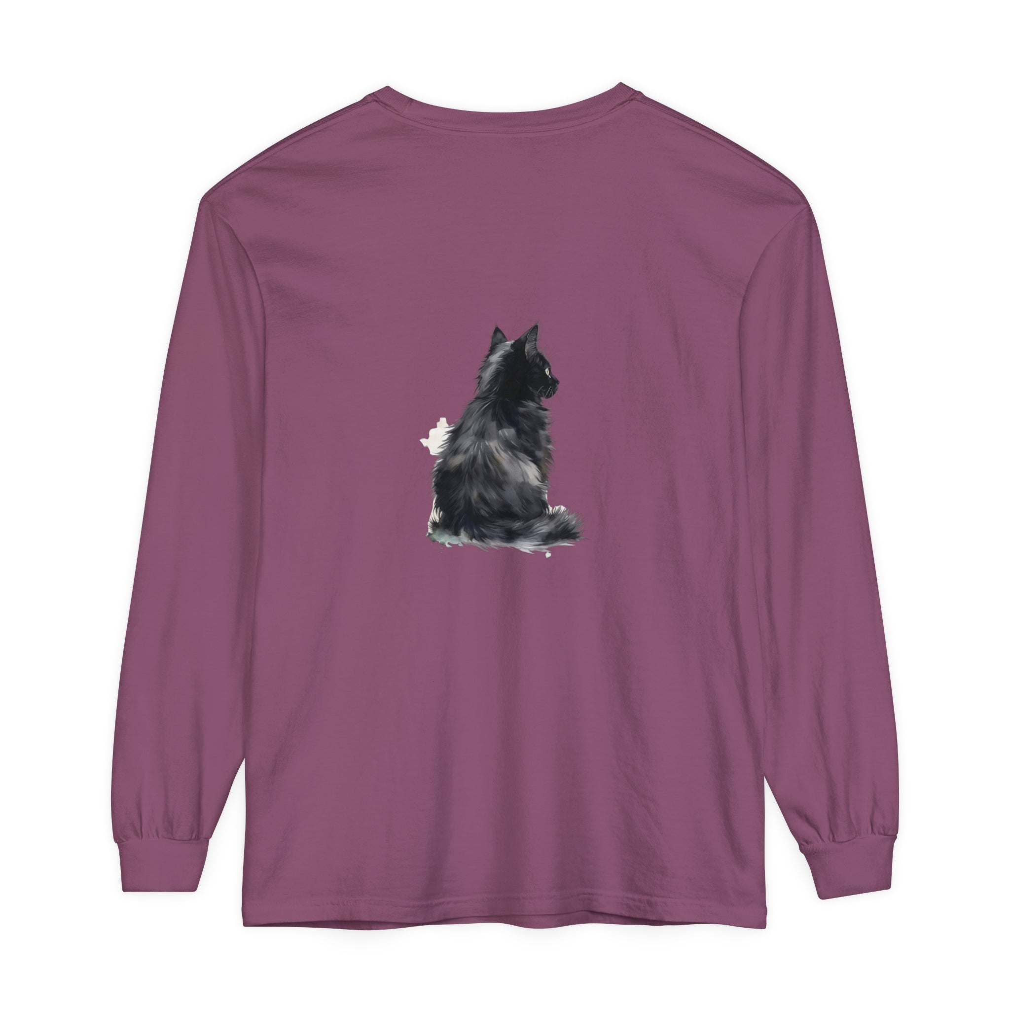 Beautiful black and white watercolor cat design on long sleeve t-shirt