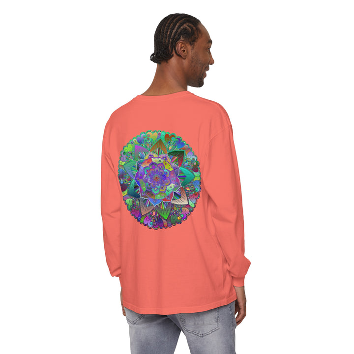 Vibrant Mandala Long Sleeve T-Shirt in unisex fit, featuring intricate and colorful mandala design on a comfortable, high-quality fabric