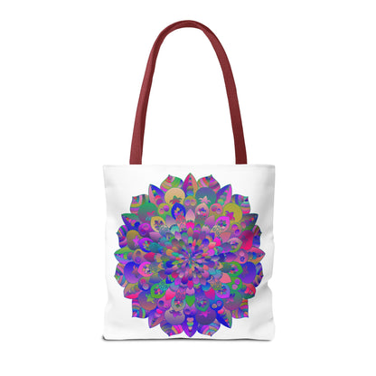 Colorful Mandala Lotus Tote Bag with intricate floral design and spacious interior