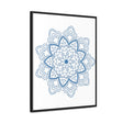 Handmade steel blue Mandala Design Wall Art on gallery canvas wraps, displayed in a vertical frame