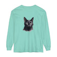 Black Cat Watercolor Unisex Long Sleeve T-Shirt featuring a vibrant watercolor design of a black cat on a comfortable long sleeve tee
