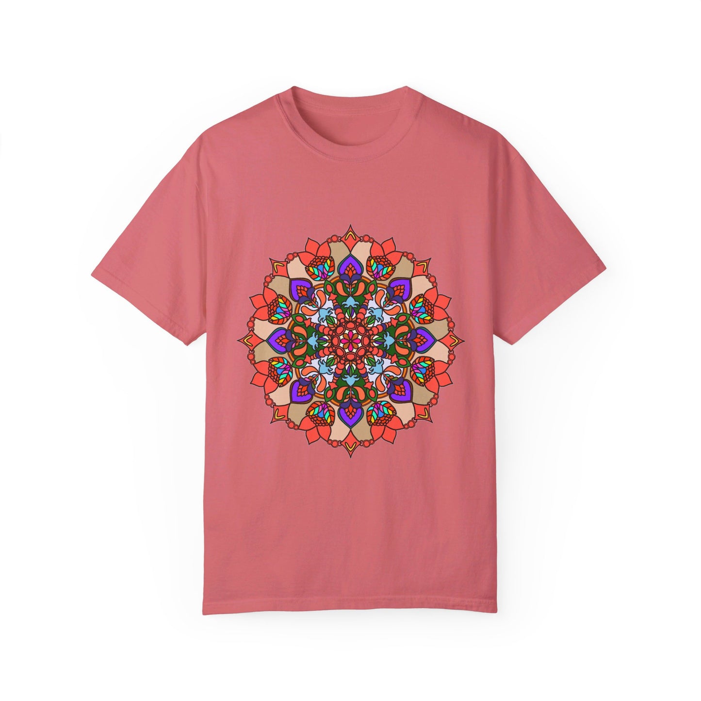 Unisex Mandala T-Shirt featuring intricate, hand-drawn mandala art, made from 100% ring-spun cotton and garment-dyed for extra comfort