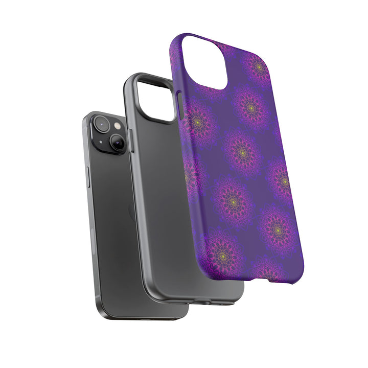 Intricate Purple Floral iPhone Case with Bold Mandala Design