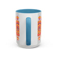 Beautiful mandala art mug with a colorful floral design on a white background