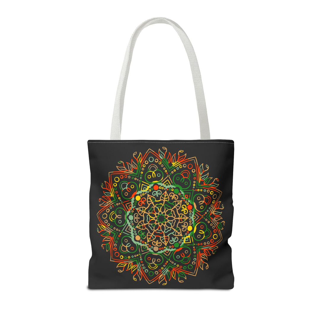 Colorful hand-drawn mandala art tote bag with all-over print design