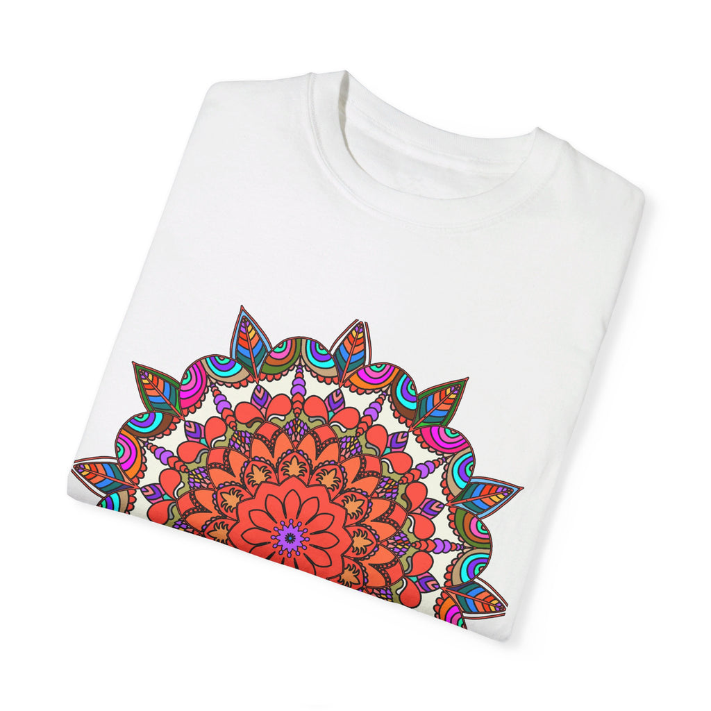 Unisex Mandala T-Shirt made from 100% Ring-Spun Cotton, featuring Hand-Drawn Mandala Art and Garment-Dyed for Extra Comfort