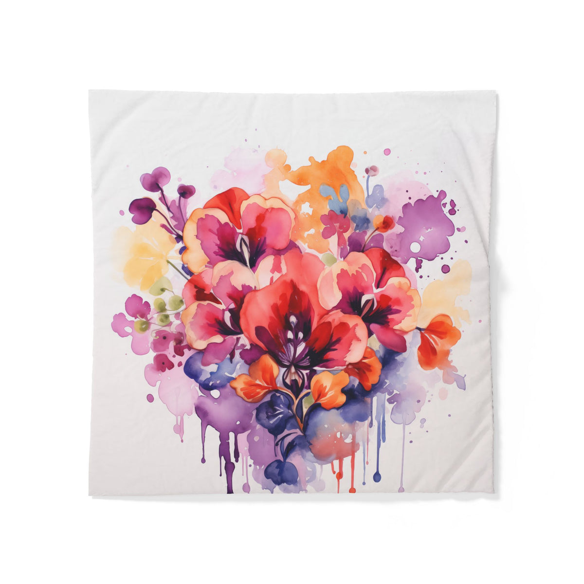 Watercolor Floral Duvet Cover – Vibrant Drip Bouquet Cotton Bedding