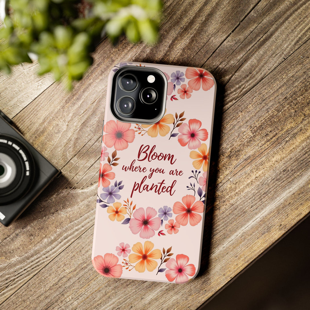 Light pink phone case with flower garland bloom design, perfect for spring