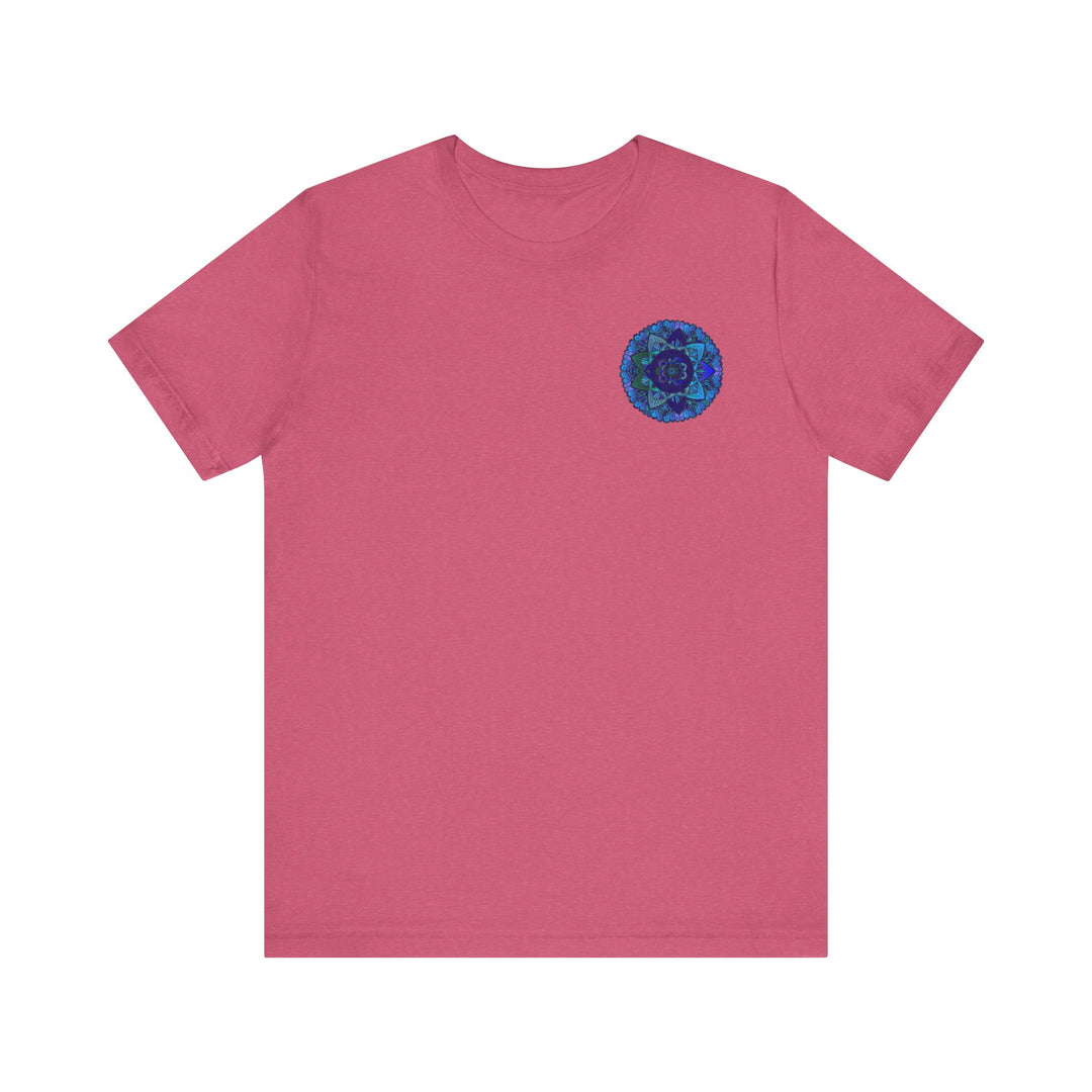 Beautiful blue mandala t-shirt with intricate spiritual design for peace and harmony