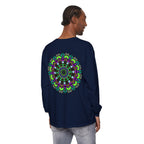 Colorful and intricate mandala design on a unisex long sleeve t-shirt