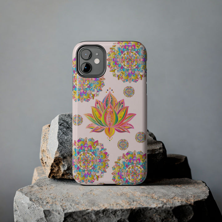 Beautiful light pink lotus flower mandala design phone case for stylish protection