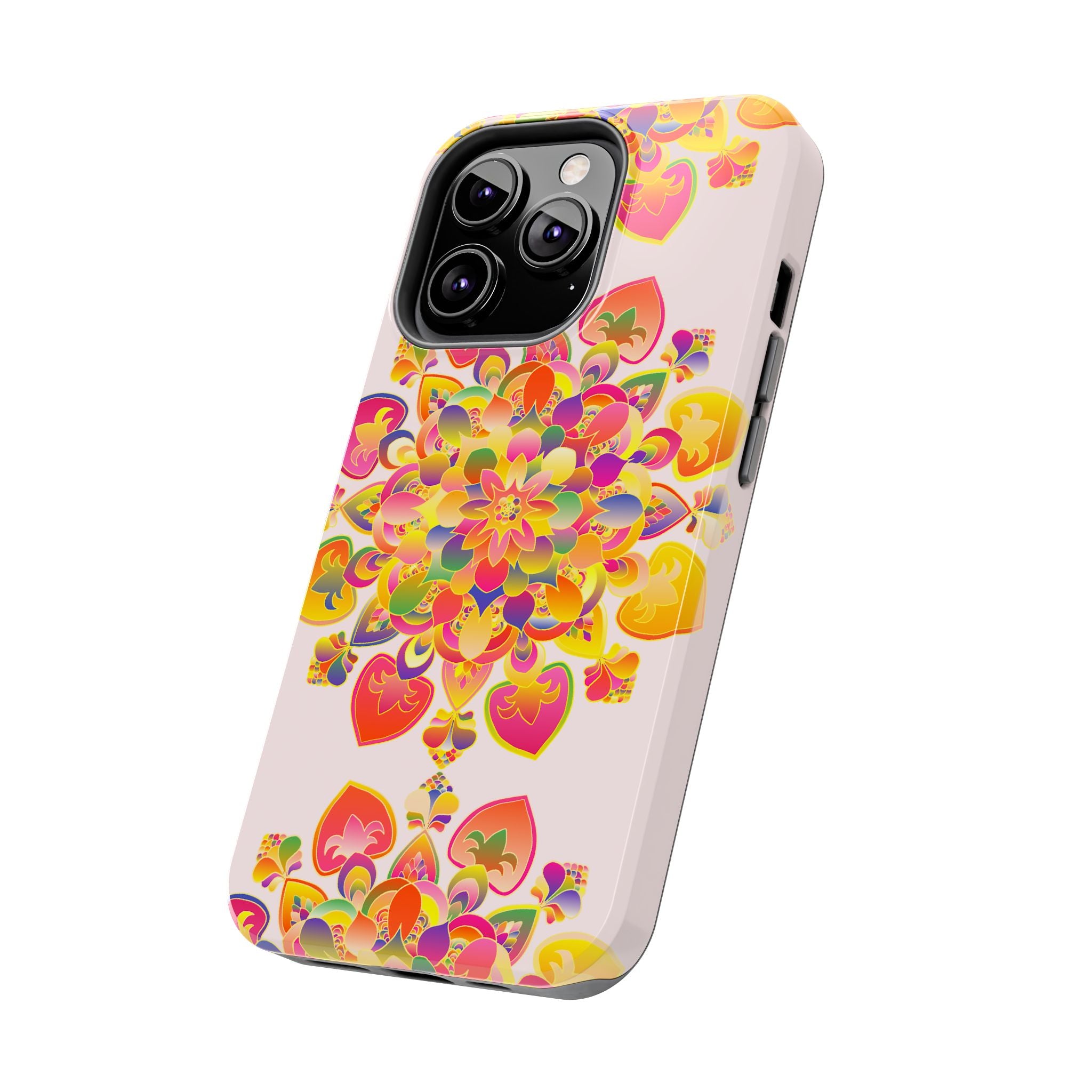 Colorful hand drawn mandala art phone case with intricate designs and patterns