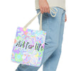 Colorful mandala tote bag with intricate design and inspiring 'Art for Life' quote, perfect for carrying all your essentials in style