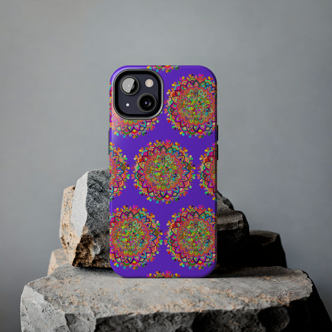 Hand drawn small purple mandala art phone case designed for iPhone X and XS