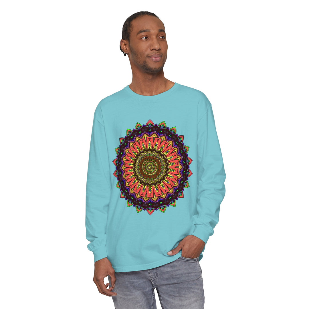 Intricate Mandala Long Sleeve T-Shirt with Colorful Design and Detailed Patterns