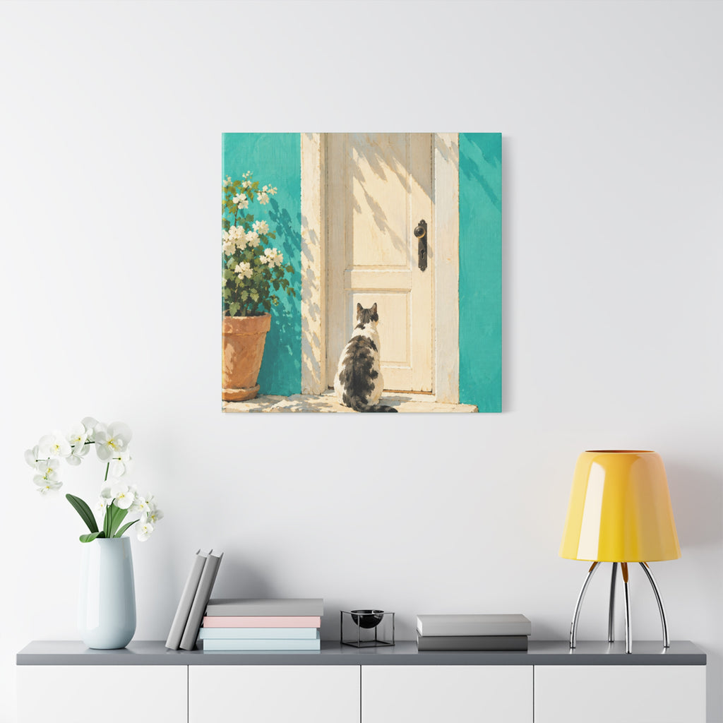Sunlit Doorway Cat Canvas Wall Art