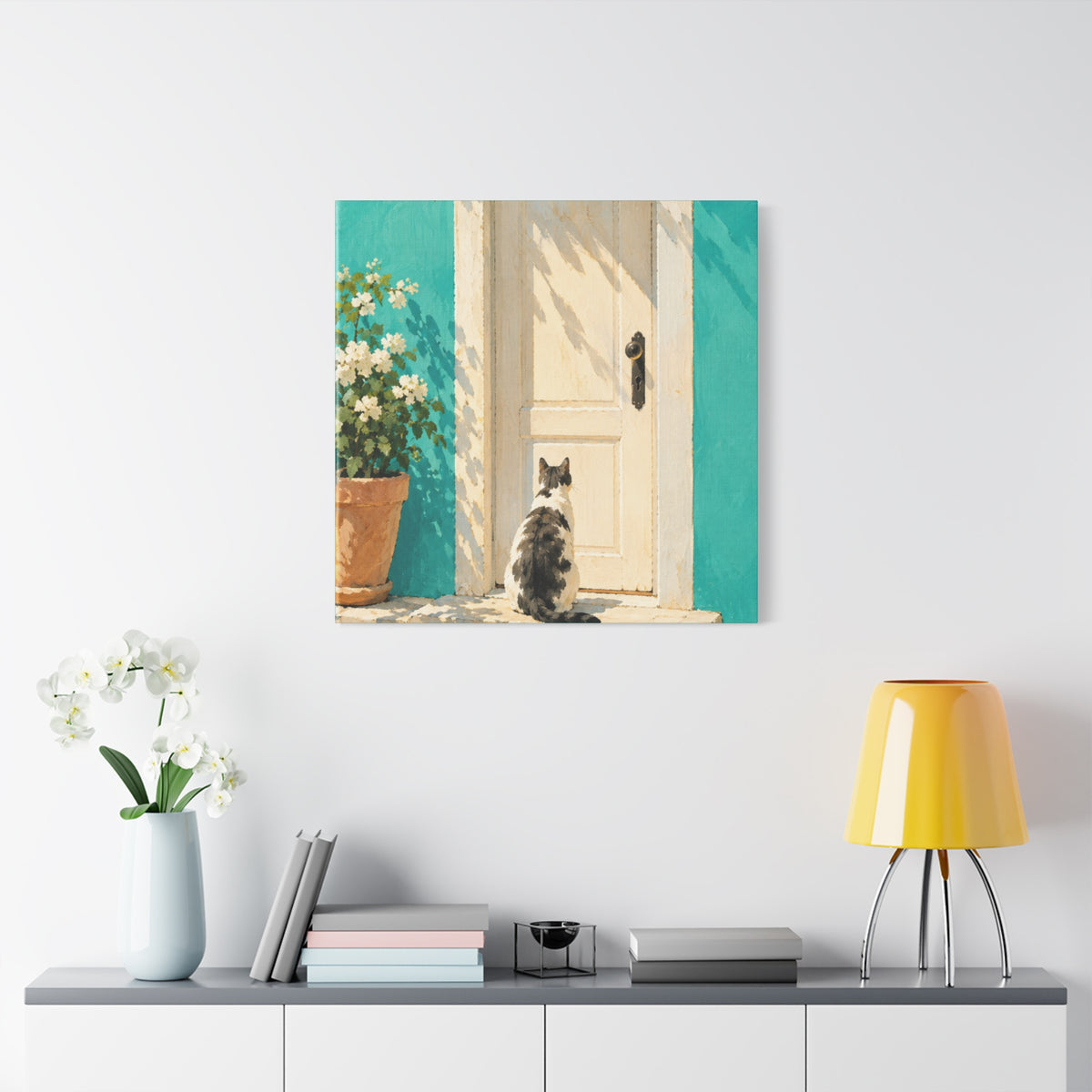 Sunlit Doorway Cat Canvas Wall Art
