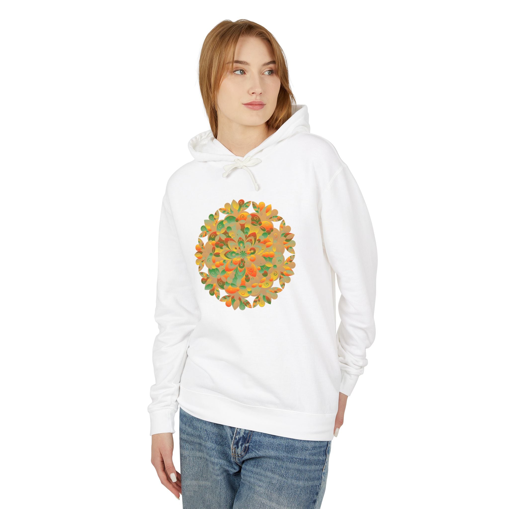 Vibrant Floral Mandala Unisex Lightweight Hoodie