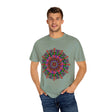 Unisex Mandala T-Shirt featuring intricate hand-drawn mandala art on 100% ring-spun cotton, garment-dyed for extra comfort