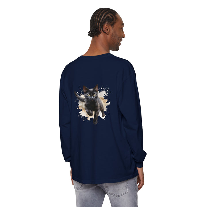 Black Cat Watercolor Splash T-Shirt featuring a playful feline design