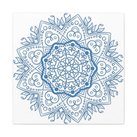 Handmade steel blue matte canvas mandala wall art design