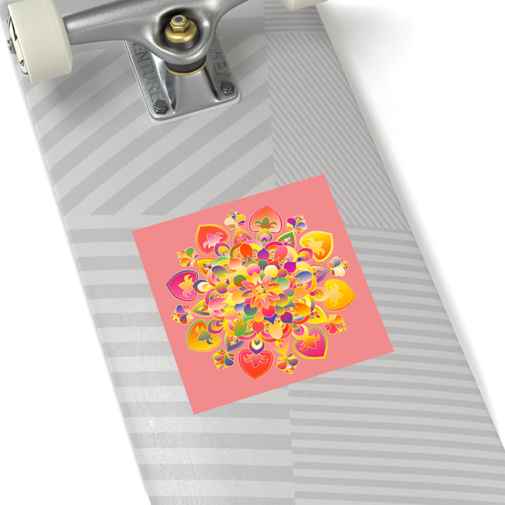 Hand-Drawn Mandala Laminate Stickers – Gold, Red, and Green on Soft coral