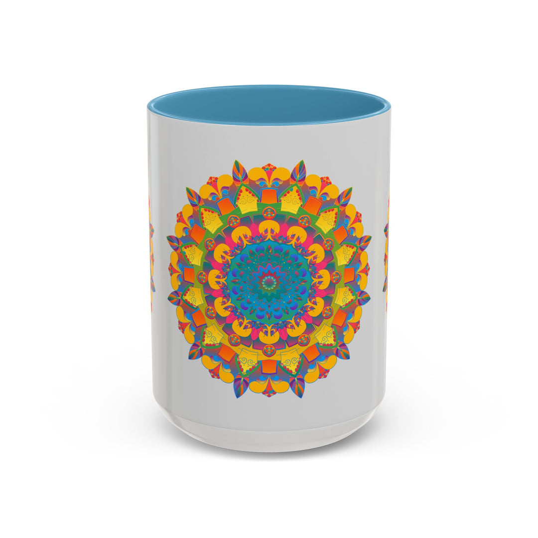 Colorful floral design mandala art mug with intricate patterns and vibrant colors