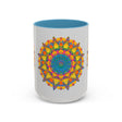 Colorful floral design mandala art mug with intricate patterns and vibrant colors